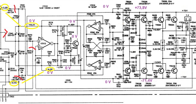 Detail Right Power Amp Voltages Seperated