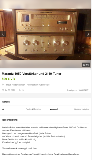 Screenshot 2021 06 24 At 18 41 44 Marantz 1050 Verstärker Und 2110 Tuner