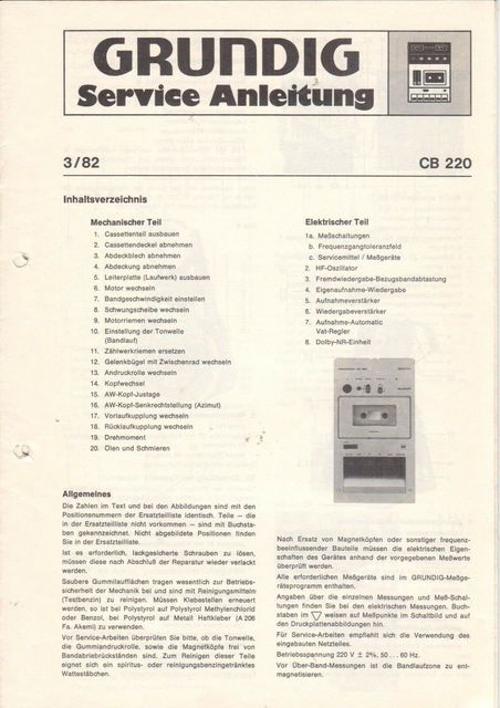 GRUNDIG CB 220 Service Anleitung Diagrams