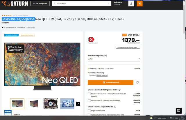 GQ55QN95A Saturn Cashback 2110 2021 SATURN Nachweis Screenshot 2