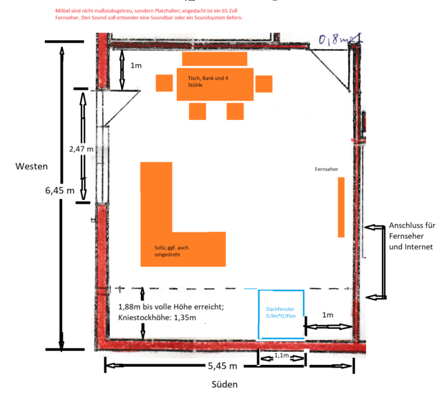 Grundriss Des Raums Mit Maßen Sowie Bilder (tlw. Bewölkt)