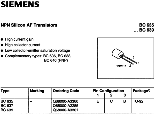 BC635 BC637 BC639 Siemens Datenbuch Einzelhalbleiter 1992 03 S347 Auszug