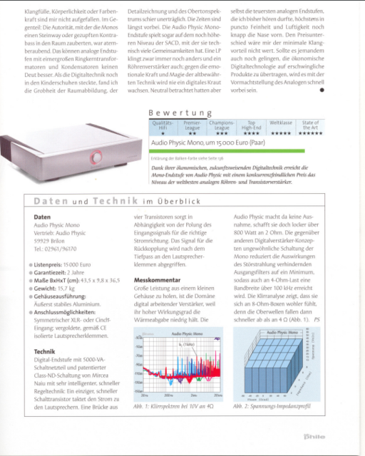 AUDIOPHILE, Review, (2004), Audiophysic, MONOs