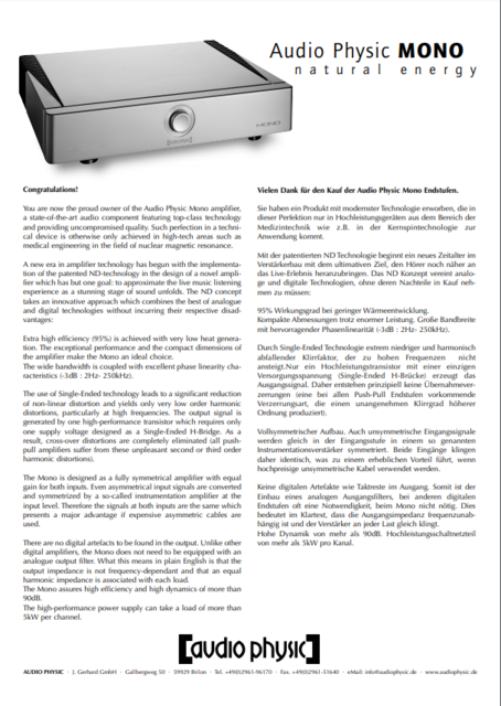 Audiophysic Datenblatt Strada MONO