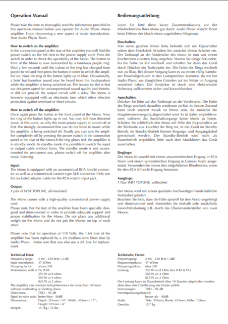 Audiophysic Datenblatt Strada MONO