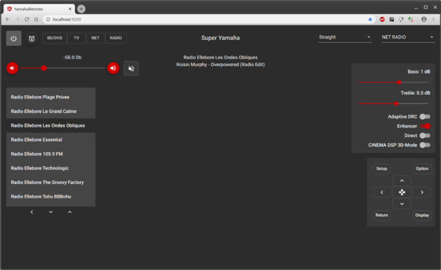 Screenshot von YamahaRemote (im Internetradio-Modus)