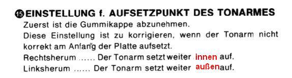 Tonarmaufsetzpunkt Einstellung 2 De