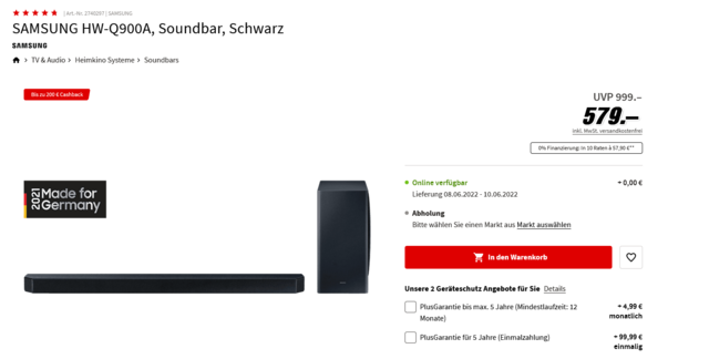 Screenshot 2022 06 07 At 11 21 53 SAMSUNG HW Q900A Soundbar Schwarz MediaMarkt