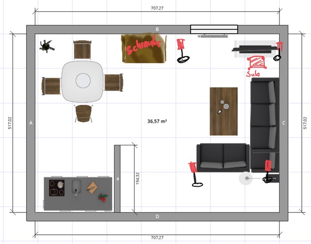 Skizze Kche/Wohnzimmer