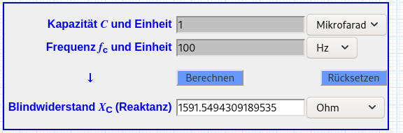 Screenshot 2020 08 03 Kapazitiver Blindwiderstand Rechner Reaktanz Kondensator Frequenz   Sengpielau