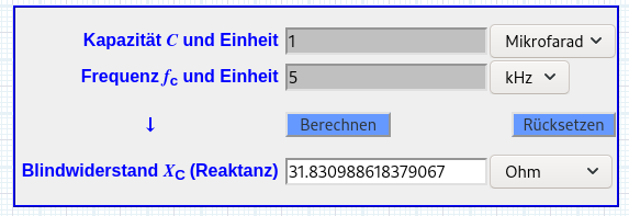 Screenshot 2020 08 03 Kapazitiver Blindwiderstand Rechner Reaktanz Kondensator Frequenz   Sengpielau