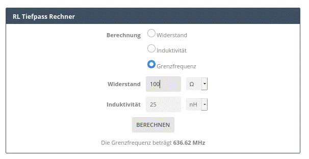 Tiefpassrechner 25nH an 100 O