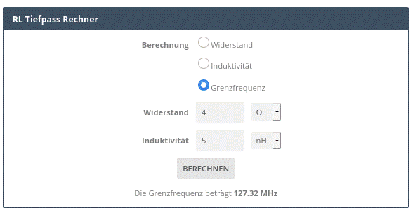 Tiefpassrechner 5nH an 4 O