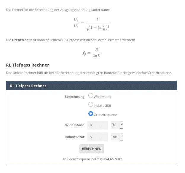 Tiefpassrechner 5nH an 8 O