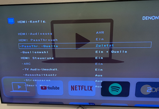 Ansicht HDMi Einstellungen Receiver