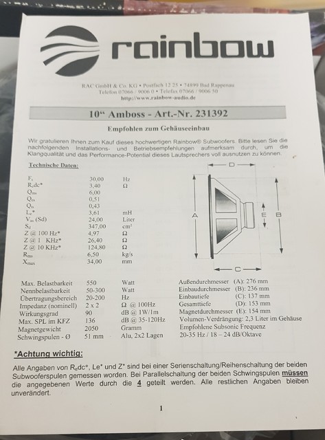 Datenblatt Amboss | amboss, datenblatt, rainbow, subwoofer | hifi-forum