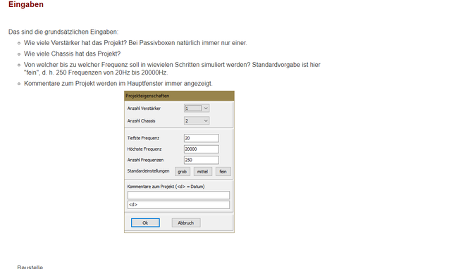 Boxsim Projekteigenschaften