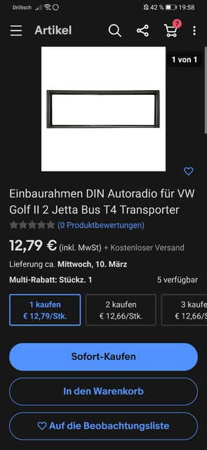 Golf 2 Einbaurahmen 