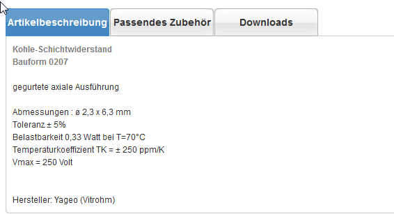 Kohle-Schichtwiderstand Bauform 0207 