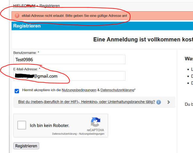 Registrierung gmail