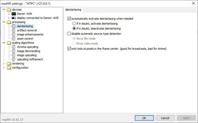 Madvr Processing Deinterlacing