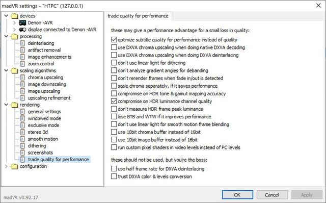 Madvr Rendering Tradequalityforperformance