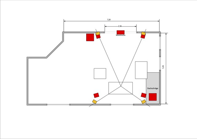 Wohnzimmer Lautsprecher Layout Skizze