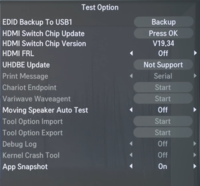 LG OLED C9 Service Menu - Test Option, HDMI FRL set to OFF