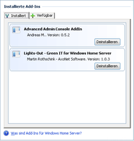 WHS Add-Ins installiert Stand 02.10.2010