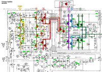 Harman Kardon HK6800 schematic detail left power amp stages and voltages marked