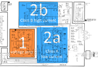 Technics SU-V550 schematic detail power amp section sections marked