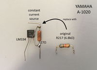 Yamaha A-1020 constant current source 1st differential stage replacing R217 longtail resistor