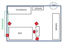 Raumskizze und geplante Aufstellung der Boxen