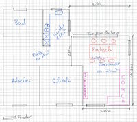 Wohnungsskizze mit bematem Wohnzimmer